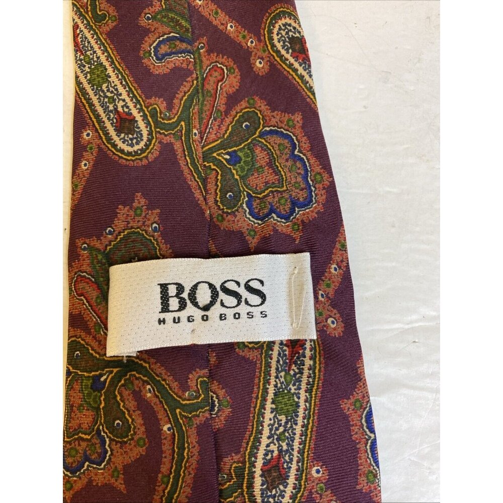 Vtg Hugo Boss Mens Jacobean Floral Necktie Purple Green